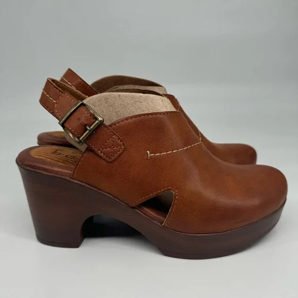 B.O.C. Women’s 8M Cecilia Brown Leather Platform Heeled Clog Clogs Shoes - Picture 3 of 13